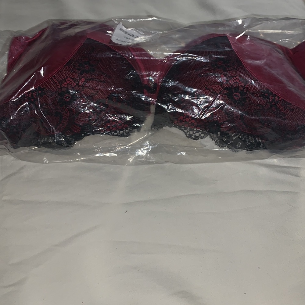 Foxy Lace Balconette- Cabernet With Black: Size 42DD